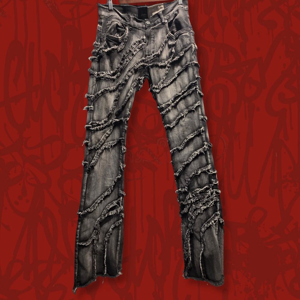 FWRD Denim New York Fit 2 Stacked Frayed Distressed Jeans - 34x36